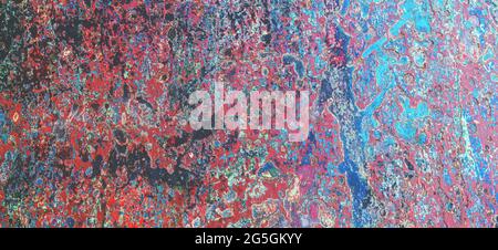 Abstract rusty metal texture, old metallic door with shabby blue paint background, painted metal with rust, grunge abstract texture background Stock Photo