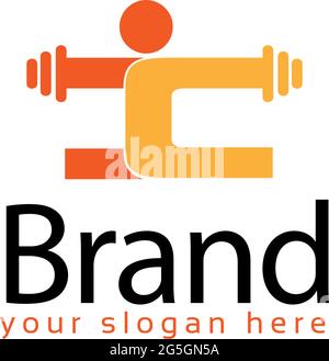 Weightlifter c stock logo template, flat designs. Stock Vector