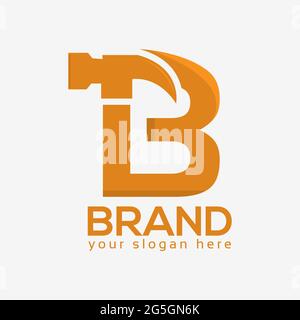 Letter B Hammer Logo. Flat design. Vector Illustration on white background Stock Vector