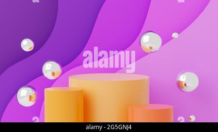 Yellow platform against a wavy purple background. 3D illustration. Stock Photo