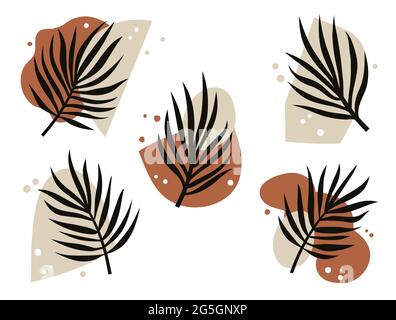 Abstract Art Design. Set of abstract shapes and plant elements. Minimal trendy contemporary collage. Vector illustration Stock Vector
