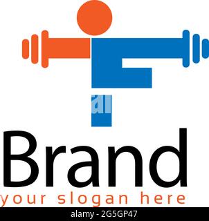 Weightlifter f stock logo template, flat designs. Stock Vector