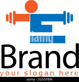 Weightlifter e stock logo template, flat designs. Stock Vector
