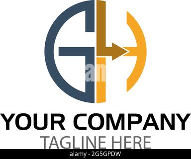 Letter GH logo with arrow, GH initial, flat design. technology logo. Stock Vector
