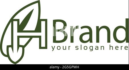 Letter h with green leaf on white background. Logo Design Template. Stock Vector