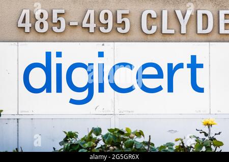 Sep 26, 2020 Mountain View / CA / USA - DigiCert log oat their headquarters in Silicon Valley; DigiCert, Inc. is an American technology company focuse Stock Photo