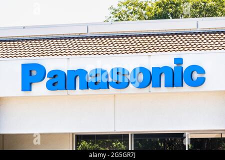 Sep 26, 2020 Mountain View / CA / USA - Panasonic logo at their headquarters in Silicon Valley; Panasonic Corporation is a major Japanese multinationa Stock Photo