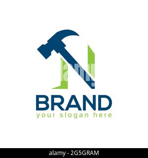 Letter N Hammer Logo. Flat design. Vector Illustration on white background Stock Vector