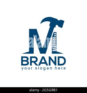 Letter M Hammer Logo. Flat design. Vector Illustration on white background Stock Vector
