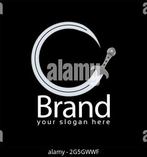 Circle Sword logo. Vector Illustration on black background Stock Vector