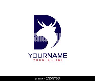 An Abstract icon logo of a letter D with a negative space image of a Deer Head Stock Vector