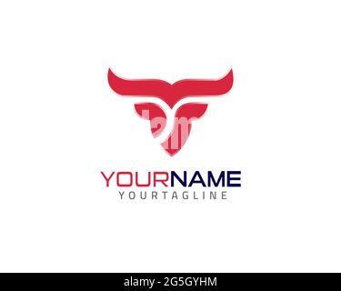 Bull head logo. Abstract stylized cow or bull head with horns icon. Premium logo for steak house, meat restaurant or butchery. Taurus symbol. Vector i Stock Vector