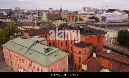 A shot of Stockholm made with a drone in the direction of the Central Station, Sweden Stock Photo