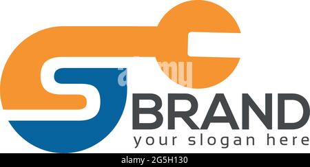 Letter s, Logo Letter s with chain and wrench. logo formed by chain and wrench Stock Vector