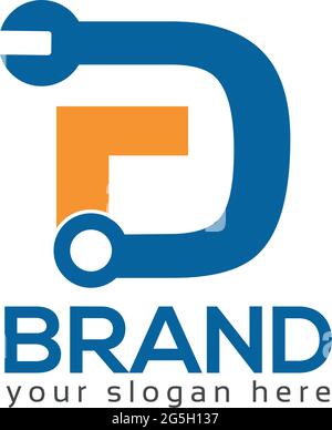 Letter FD, Logo Letter F and D with chain and wrench. logo formed by chain and wrench Stock Vector