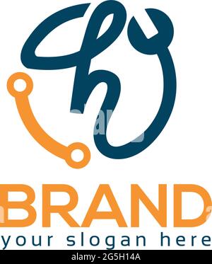Letter h Logo Letter h with chain and wrench. logo formed by chain and wrench Stock Vector