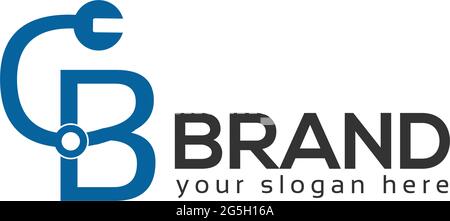 Letter CB, Logo Letter C and B with chain and wrench. logo formed by chain and wrench Stock Vector