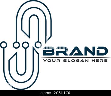 Letter UN with circuit on white background. flat design Stock Vector