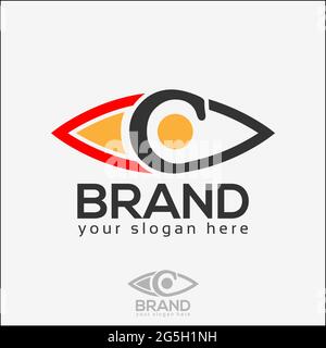 One eye logo, letter C in the eye. Eye icon. Logo Vector.