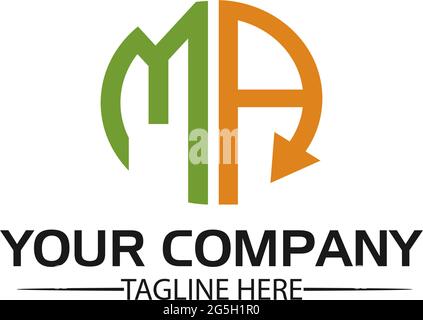 Letter MA logo with arrow, MA initial, flat design. technology logo. Stock Vector