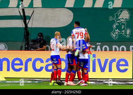 Luiz Otavio of Bahia Celebrates his goal (1-1) during the Brazilian  National league (Campeonato Brasileiro) football match between Palmeiras v  Bahia at Allianz Parque formerly known as Palestra Italia in Sao Paulo