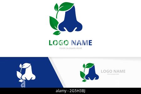 Otolaryngology logotype design template. Blue nose and leaves logo. Stock Vector
