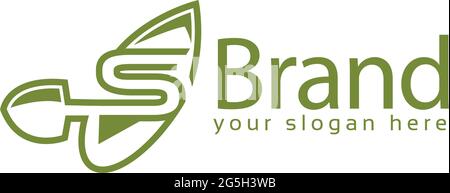 Letter s with green leaf on white background. Logo Design Template. Stock Vector
