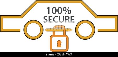 Secure car icon, flat design. Illustrations protect your car Stock Vector
