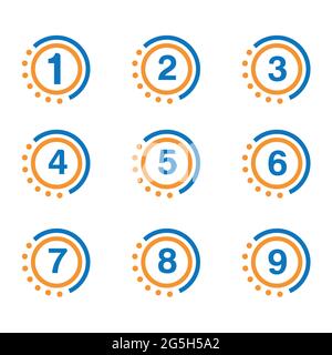 Number set button, Set of 1-9 numbers Stock Vector