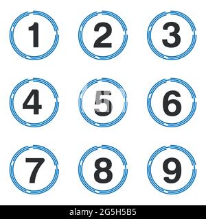 Number set button, Set of 1-9 numbers Stock Vector