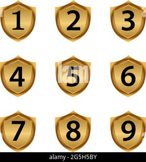 Number and gold shield. Stock icon. Vector Illustration. Stock Vector