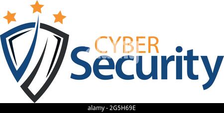Cyber security with shield icon. Flat vector illustration on white background Stock Vector