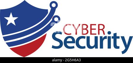 Cyber security with shield icon. Flat vector illustration on white background Stock Vector
