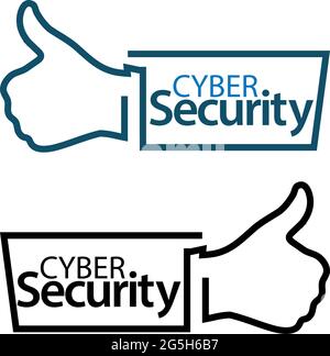 Cyber security with thumb icon. Flat vector illustration on white background Stock Vector