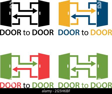 Door to door with colorful door icon, flat design Stock Vector