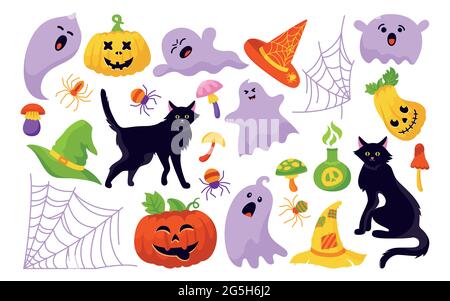 Vector kawaii Halloween clipart set for kids. Cute cartoon Samhain ...