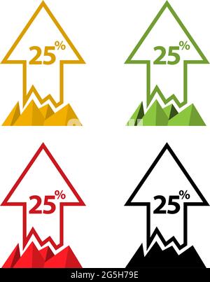 Twenty five percent up, upwards arrow illustration Stock Vector