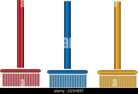 Broom set icons, colorful broom. flat design Stock Vector