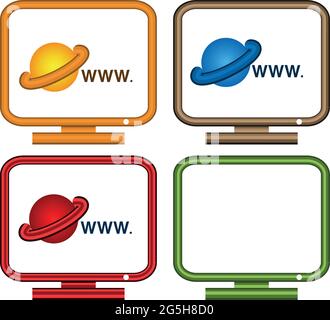Colorful monitor set icons, flat design. Stock Vector