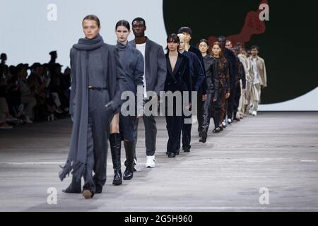 Models walk the runway during the BASSIKE Winter Collection 2021 show during the AAFW Resort 2022 Collections at Carriageworks on June 1, 2021 in Sydn Stock Photo