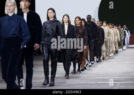 Models walk the runway during the BASSIKE Winter Collection 2021 show during the AAFW Resort 2022 Collections at Carriageworks on June 1, 2021 in Sydn Stock Photo