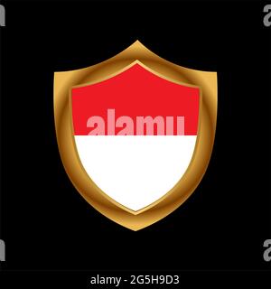 Indonesian flag and gold shield. Stock icon. Vector Illustration. Stock Vector