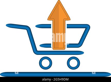 Shopping cart icon and up arrow, illustration of sales increase Stock Vector
