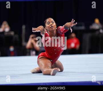 June 4, 2021: Jordan Chiles performs her floor routine during Day 1 of