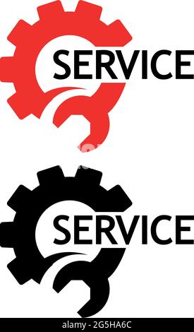 Word service with gears and wrench vector. Flat vector illustration on white background Stock Vector