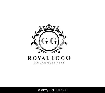 GG Letter Luxurious Brand Logo Template, for Restaurant, Royalty, Boutique, Cafe, Hotel, Heraldic, Jewelry, Fashion and other vector illustration. Stock Vector