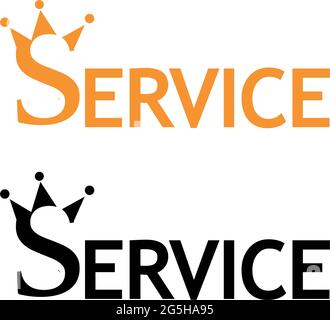 Word service vector with crown. Flat vector illustration on white background Stock Vector
