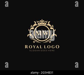 MW Letter Luxurious Brand Logo Template, for Restaurant, Royalty, Boutique, Cafe, Hotel, Heraldic, Jewelry, Fashion and other vector illustration. Stock Vector