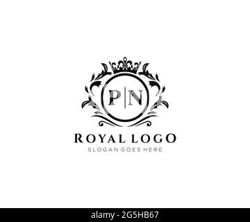 Initial pm letter lion royal luxury logo template Vector Image