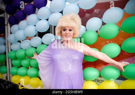 DJ Lady Bunny (Jon Ingle) attends the Leslie Jordan x Nordstrom NYC Pride Event in, meet-and-greet and book signing New York City.Leslie Jordan and Nordstrom celebrate the NYC Pride March at the Nordstrom Local West Village location with a customer meet and greet and a signing of his newly released book, How Y'all Doing?: Misadventures and Mischief from a Life Well Lived. Nordstrom is proud to be a Gold Sponsor of NYC Pride 2021. Year-round, Nordstrom provides grants and funding to LGBTQIA  organizations like the Hetrick-Martin Institute, Pride Foundation God's Love We Deliver, Human Rights C Stock Photo